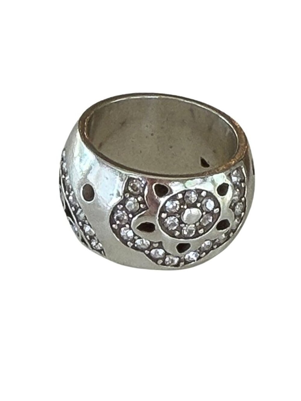 Brighton Crystal Statement Ring – Silver Tone Floral Design | Size 7